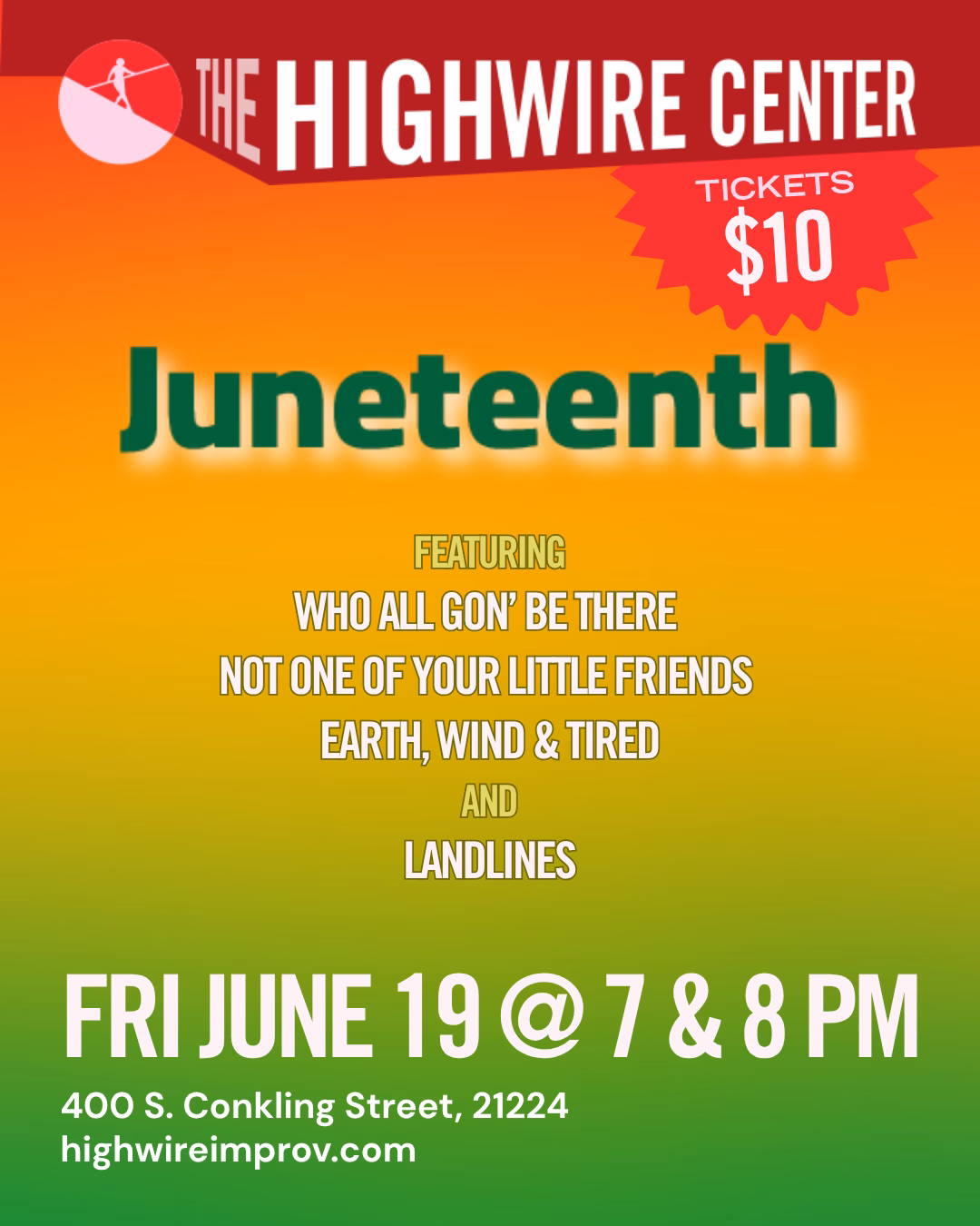 Juneteenth Improv Comedy at The Highwire Center!